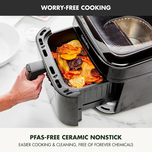 Vista 2 de GreenPan Cyclone 7QT - Freidora de aire 12 en 1, ventana XL de fácil visión, 400 °F en 4 segundos, preajustes de pantalla táctil digital, cesta