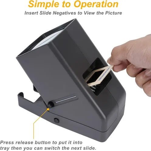 Vista 4 de Visor de diapositivas de 35 mm, visor de negativos de película y diapositivas con aumento de 3X y visualización iluminada con luz LED, alimentado