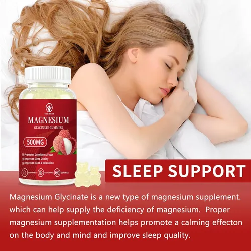 Vista 5 de Magnesium Glycinate Gummies 500mg - Sugar Free Magnesium Supplement with Vitamin D, B6, CoQ10 for Calm Mood & Muscle, Sleep Support - 60 Gummies