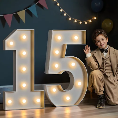 Vista 21 de Imprsv Números de marquesina iluminados de 3 pies para decoraciones de fiesta de cumpleaños 50, números de mosaico para globos, marco de globos