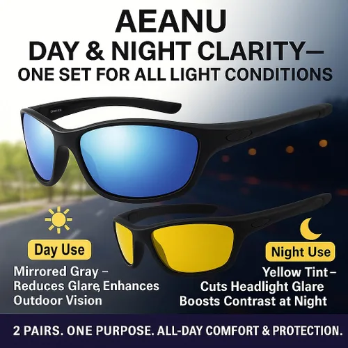 Vista 4 de Day & Night Sunglasses 2-Pack for Women & Teens – UV400 Mirrored and Yellow Lens Glasses for Outdoor and Everyday Use