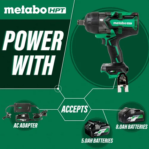 Vista 4 de Metabo HPT Llave de impacto de 3/4 pulgadas sin escobillas sin escobillas de 36 V, acepta cualquier batería multivoltios de 18 V/36 V, compatible
