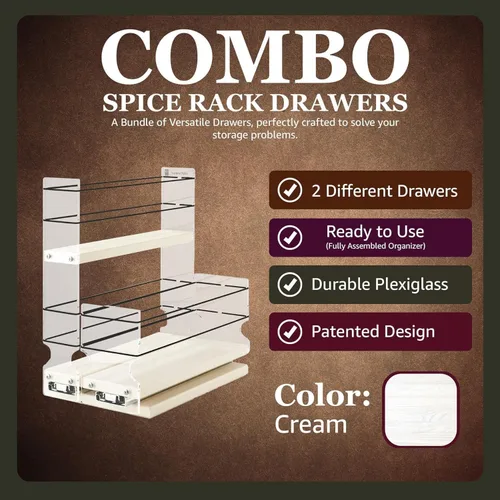 Vista 5 de Vertical Spice Cajón combinado de especias – Almacenamiento de cocina extraíble para tarros de condimentos y estantes de despensa – Organizador