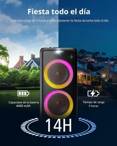 Vista 3 de Altavoz de fiesta Bluetooth Philips X5206, portátil con ruedas, emocionante show de luces, máquina de karaoke con micrófono y entrada para guitarra