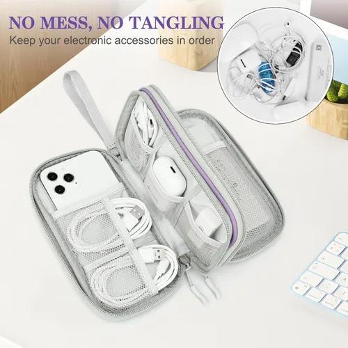 Vista 83 de FYY Organizador para accesorios electrónicos, para viajes, para cables, celular y cargadores, estuche portátil, impermeable, doble capa, bolsa