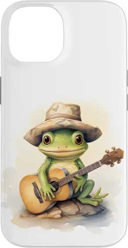 Vista 4 de Cute Little Green Frog Playing Guitar Case for iPhone 16