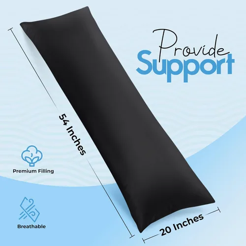 Vista 2 de Utopia Bedding Almohada de cuerpo completo para adultos (negro, 20 x 54 pulgadas), relleno de almohada largo para dormir, ideal para dormir de lado