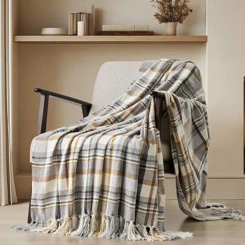 Vista 18 de EverGrace Chenille Knit Throw Blanket for Couch, 50"x60", Beige Acogedora manta de felpa con borlas, ligera, decorativa, decoración de granja, ideal
