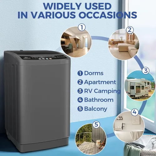 Vista 9 de Nictemaw Lavadora Portátil de 20 Libras Máquina Lavadora Portátil con Bomba de Drenaje, 2.8 Pies Cúbicos Lavadora Compacta con 10 Programas 8