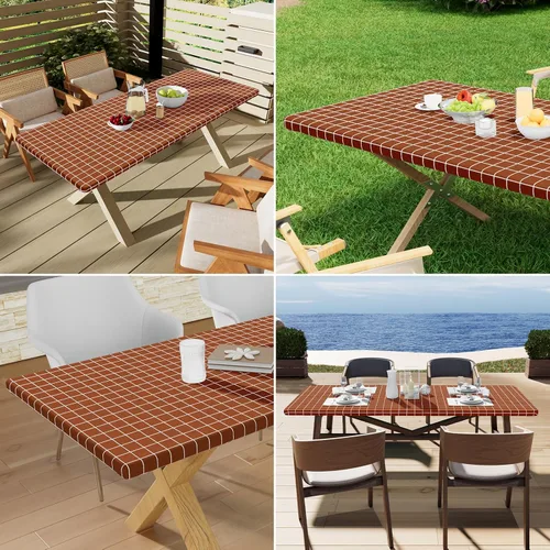 Vista 64 de Mantel rectangular, manteles de plástico elásticos ajustables con parte trasera de franela para mesas de 4 pies, manteles de vinilo impermeables