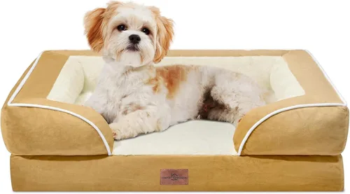 Vista 62 de Comfort Expression - Cama ortopédica para perros pequeños, 20 x 14 pulgadas, cama impermeable y de apoyo de espuma con cojines removibles, sofá