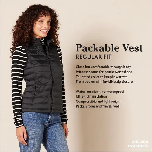 Vista 2 de Tienda Essentials - Chaleco para mujer, ligero, impermeable y fácil de guardar