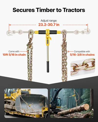 Vista 3 de VEVOR Tensor de cadena de trinquete, cadenas G80 de 5/16 pulgadas x 10 pies, carga de trabajo de 8000 libras de tensor de carga de trinquete, juego