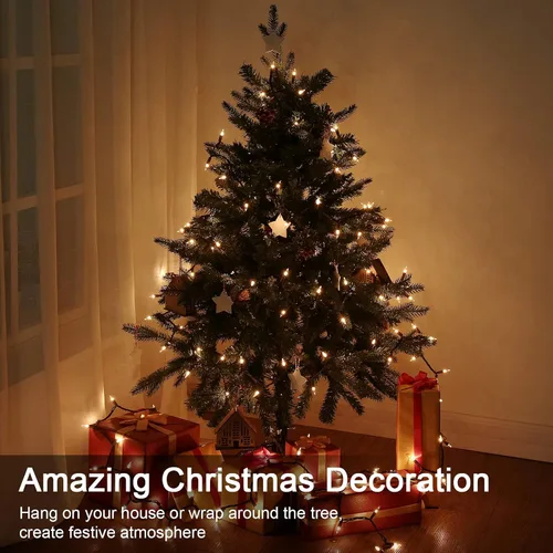 Vista 7 de ODEETRONIC Cadena de luces de Navidad transparentes, 21.63 pies, 100 luces incandescentes de alambre marrón, luz de Navidad para exteriores