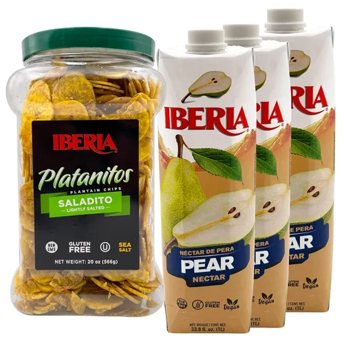 Vista 2 de Iberia Chips de plátano ligeramente salados, 20 onzas + néctar de mango Iberia 33.8 fl. oz, (paquete de 3)