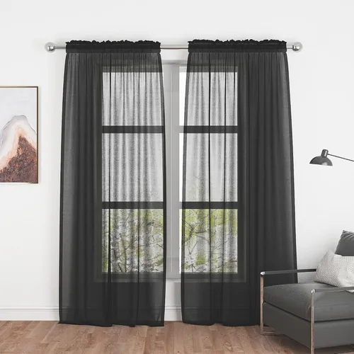 Vista 120 de UPOPO Paneles de Cortina Beige Pequeños Cortinas Transparentes de Gasa de 16 Pulgadas de Largo Cortinas de Cocina de Voile con Textura de Lino