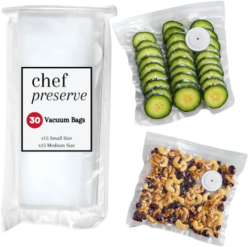 Vista 9 de Bolsas selladoras al vacío reutilizables Chef Preserve para alimentos – 100 bolsas de almacenamiento de alimentos libres de BPA, para congelador