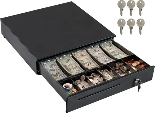 Caja registradora para sistema de punto de venta (POS) con charola extraíble para monedas, 5 billetes/6 monedas, 24 V, llave RJ11/RJ12, ranuras,