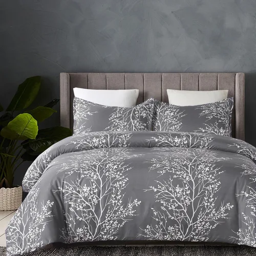 Vista 17 de Vaulia Funda de edredón floral de microfibra suave, tamaño Queen, estampado botánico de hojas azules, diseño reversible ligero y transpirable, juego
