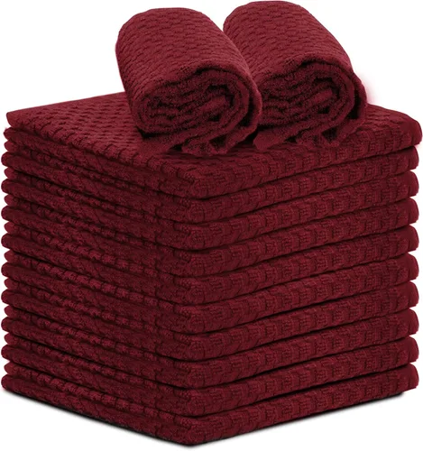 Vista 9 de Paños de cocina 100% algodón de rizo 12 unidades de 12 x 12 pulgadas, trapos suaves y absorbentes, paños de limpieza, paños de cocina pequeños Negro