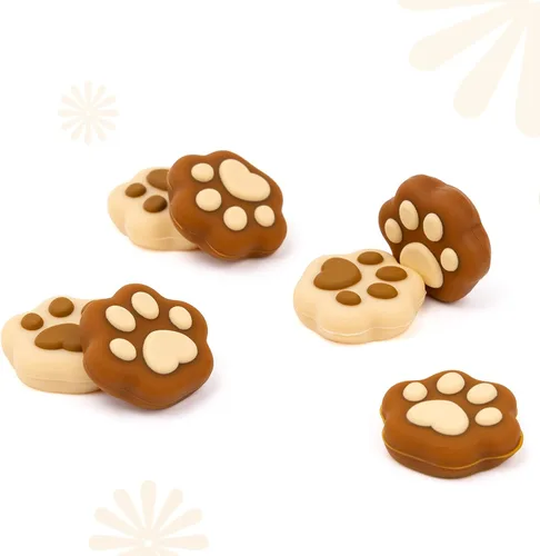 Vista 6 de GeekShare 4 tapas de agarre para pulgar en forma de pata de gato, cubierta de silicona suave compatible con SwitchOLEDSwitch Lite (Milk Tea Brown)