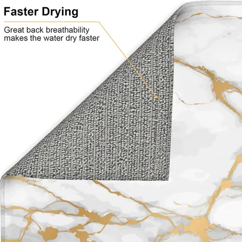 Vista 6 de Tapete de secado de platos de mármol blanco dorado para encimera de cocina, absorbente de 16 x 18 pulgadas, placa de microfibra de vidrio