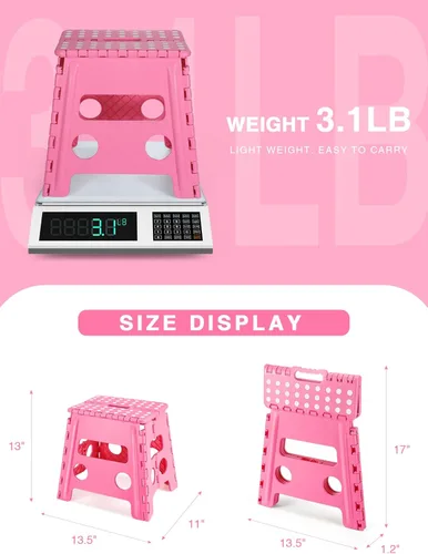 Vista 55 de Dyforce Taburete plegable de 17.5 pulgadas, capacidad de 400 libras, taburete plegable de plástico resistente para adultos, taburete con asa, fácil