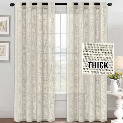 Vista 15 de Cortinas de lino natural mezclado con lino para sala de estar, cortinas texturizadas de lino de arpillera, cortinas filtrantes de luz, cortinas