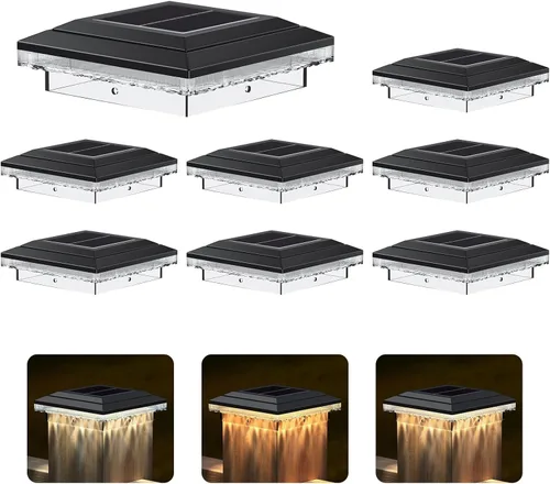 Luces solares para postes de 4 x 4 para exteriores, 16 luces LED solares para postes de valla con 3 modos de luz, luces solares para poste de Negro