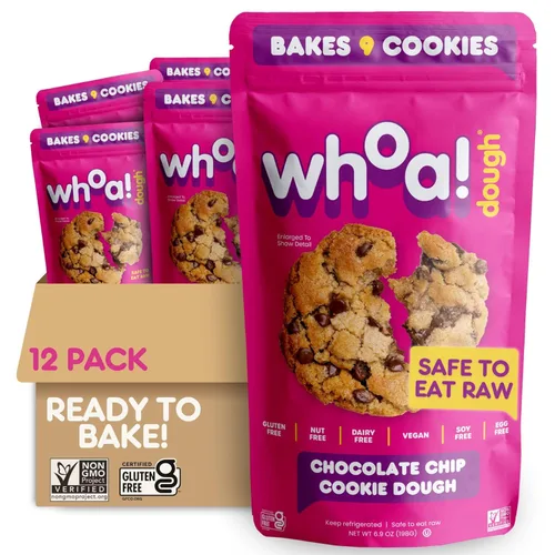 Vista 25 de Whoa Dough Masa Lista para Hornear de Galletas Sabor Brownie – Certificada Sin OGM, Kosher, Sin Gluten – Masa para Snack a Base de Plantas Hecha