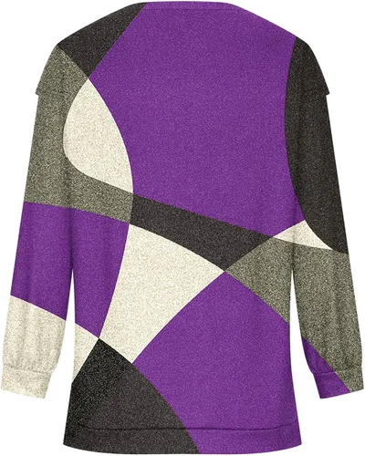 Vista 4 de LONGZUVS Long Sleeve Shirts for Womens Causal Loose Pullover Sweatshirt Round Neck Color Blocking Long Sleeve T-Shirts Tops