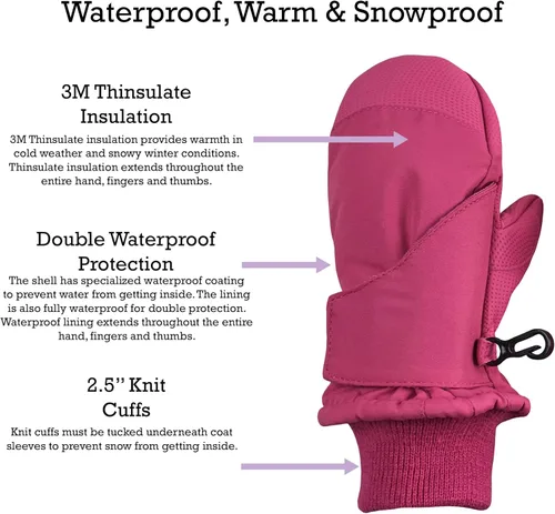 Vista 4 de N'Ice Caps - Manoplas impermeables con Thinsulate, para bebés o niños pequeños, manoplas de nieve, para el invierno, fáciles de poner