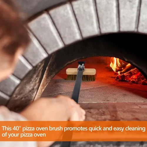 Vista 4 de Cepillo para horno de pizza con raspador, cerdas de latón, cepillo de pizza para horno de pizza de 40.5 pulgadas, cepillo de piedra para pizza..