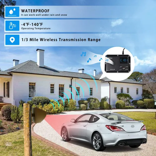 Vista 2 de Alarma solar inalámbrica para entrada exterior de rango de 1800 pies, sensor de movimiento al aire libre y sistema de alerta de entrada con batería