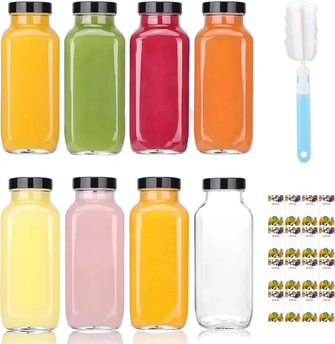 Vista 12 de Glxgow Paquete de 16 botellas de vidrio de 2 oz con tapas y etiquetas negras, botellas de vidrio pequeñas de boca ancha de 60 ml para jengibre