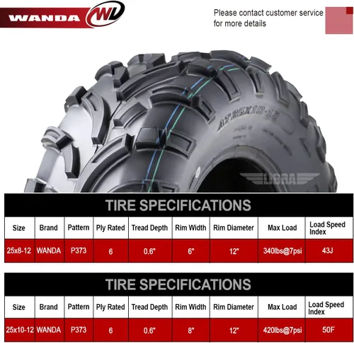 Vista 3 de WANDA 05-20 Kawasaki BRUTE FORCE 650 750 ATV Juego de neumáticos 25x8-12 25x10-12 Lite Mud