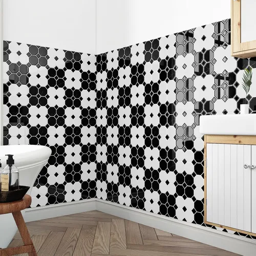 Vista 6 de Wallercity Azulejos de Mármol Negro/Blanco Despegar y Pegar Salpicadero 12''x12'' Cocina Piedra Impermeables Autoadhesivos Aspecto de Mármol