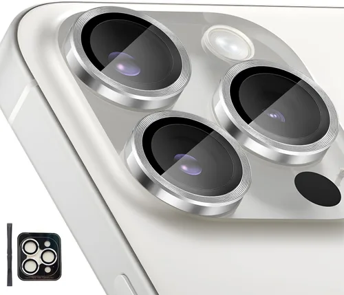 Vista 9 de Protector de lente de cámara para iPhone 14 Pro/iPhone 14 Pro Max, cubierta de lente de anillo de aleación de aluminio de vidrio templado individual