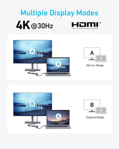 Vista 5 de Anker Hub USB C, concentrador USB 5 en 1 para portátiles, adaptador multipuerto HDMI USB-C 4K con entrega de potencia máxima de 90 W, 3 puertos