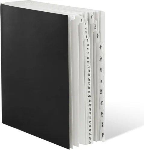 Amazon Basics Clasificador de archivos de escritorio expandible, organizador de papel diario y mensual, tamaño carta, negro