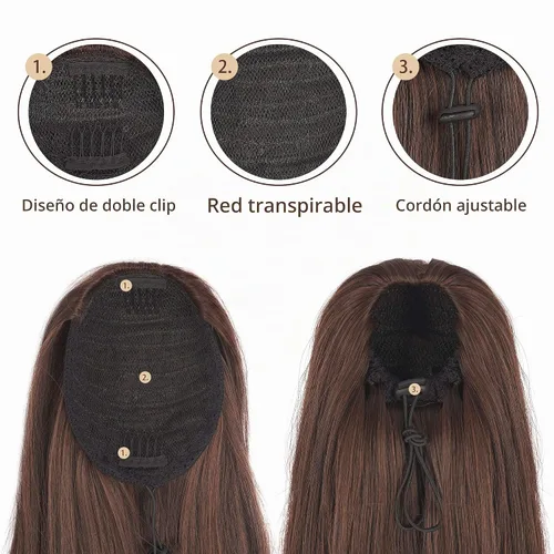 Vista 4 de BARSDAR Extensión de Cola de Caballo Corta y Recta - Extensiones de Cabello de Cola de Caballo con Cordón de 14 Pulgadas en Negro para Mujeres
