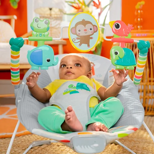 Vista 6 de Bright Starts Playful Paradise - Asiento cómodo para bebé con vibración relajante y juguetes, unisex, 0-6 meses