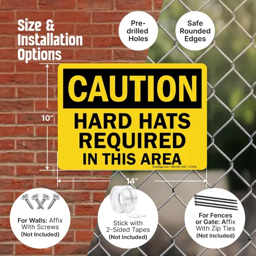Vista 3 de SmartSign -S-2152-AL Letrero "Precaución - Se requieren cascos en esta área" Aluminio de 10" x 14" - Negro sobre Amarillo