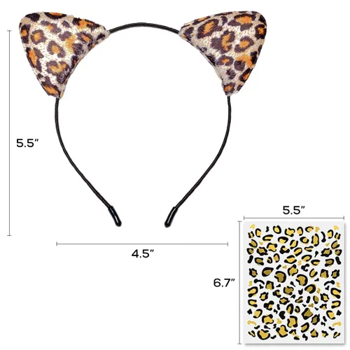 Vista 7 de Funcredible Diadema de orejas de leopardo con tatuajes diadema de guepardo con tatuaje temporal accesorios de disfraz de Halloween para adultos