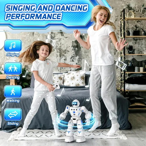 Vista 4 de Juguetes robot para niños, robot programable de control remoto con caminar, deslizarse, cantar y bailar, control de detección de gestos RC robots