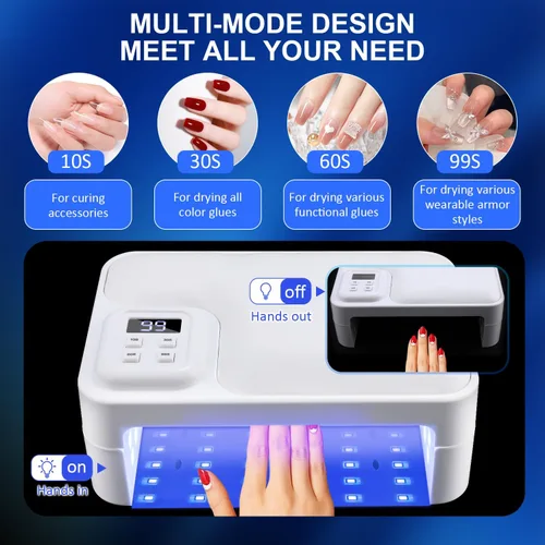 Vista 7 de Lámpara de uñas UV de 200 W, plegable, lámparas UV para uñas de gel, 4 ajustes de temporizador, sensor automático, lámpara LED profesional de uñas