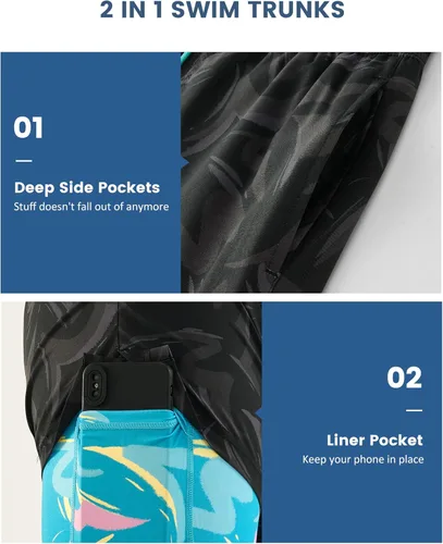 Vista 4 de maamgic - Traje de baño elástico de natación, 5 pulgadas de entrepierna, para hombre, con forro de compresión, para playa