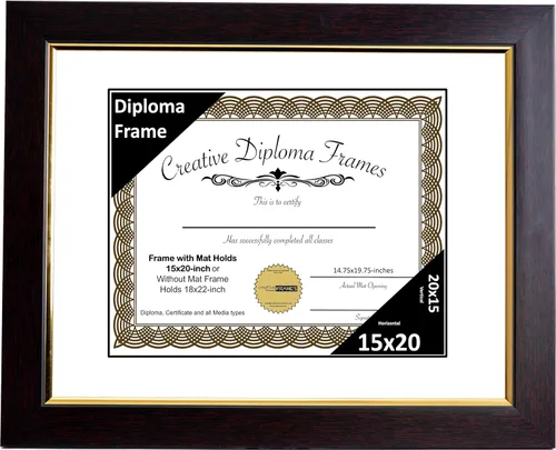 Vista 18 de Creative Picture Frames Marco de diploma de caoba de 7 x 9 pulgadas con borde dorado, incluye caballete de vidrio negro y ganchos de pared