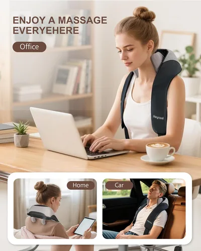 Vista 7 de Heycool Masajeador de cuello inalámbrico con calor, masajeador de amasado profundo de cuello y hombros para el dolor, almohada masajeadora