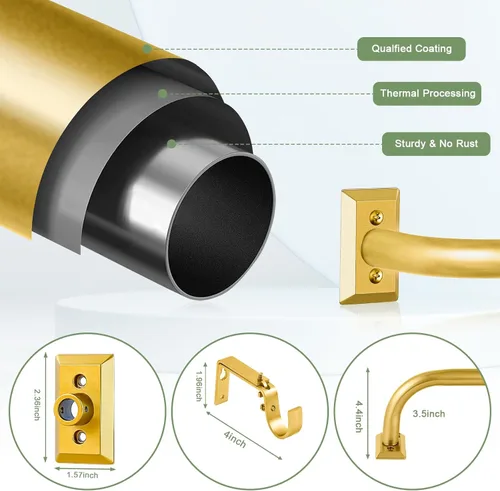 Vista 7 de TVWOO Barras de Cortina Envolventes Doradas de 28 a 48 Pulgadas: Barra de Cortina de Ventana Ajustable Opaca, Barras de Cortina Individuales